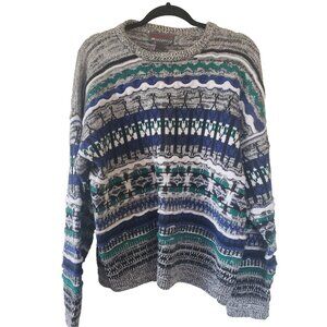 Vintage Mache Cosby Vibrant Colored Pullover Sweater 90s Blue Gray L 3d print